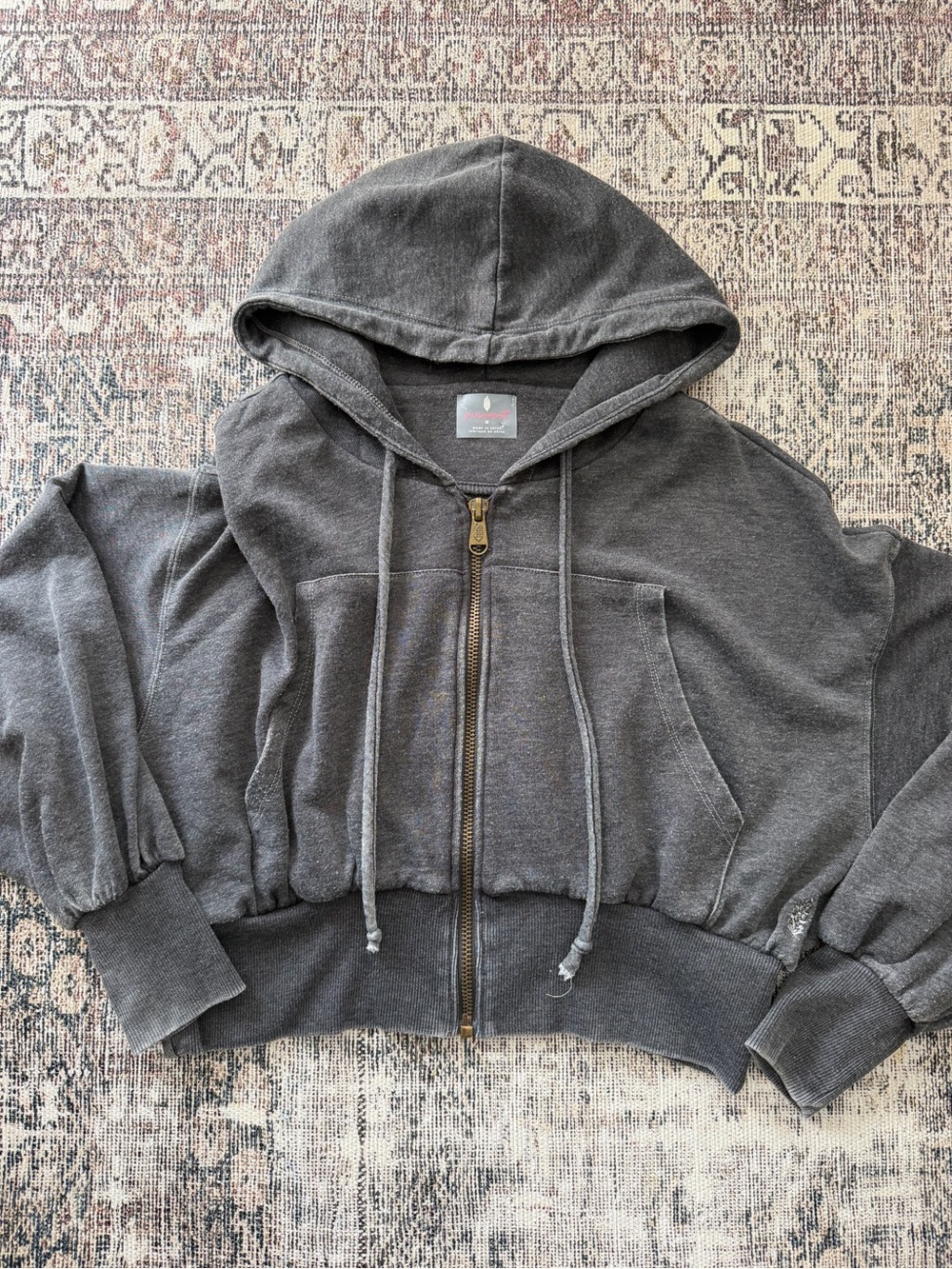 Free People Movement Washed Charcoal Zip-Up Hooded Sweatshirt